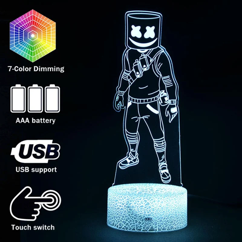 Fortnite Season 7 Marshmello 3D LED Nachtlicht Lampe mit Farbwechsel Effekt