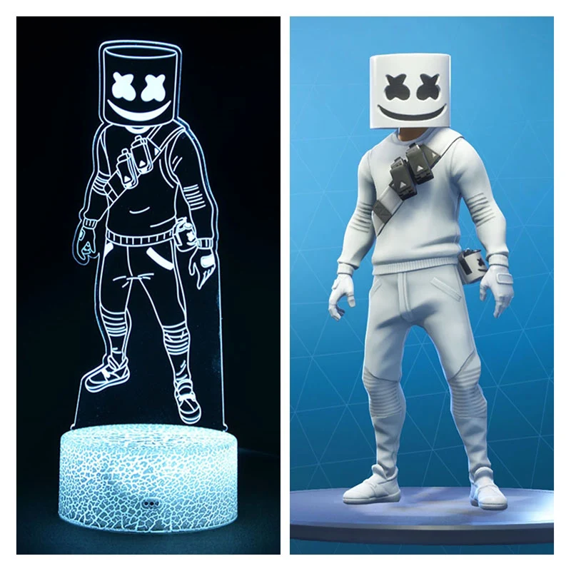 Fortnite Season 7 Marshmello 3D LED Nachtlicht Lampe mit Farbwechsel Effekt
