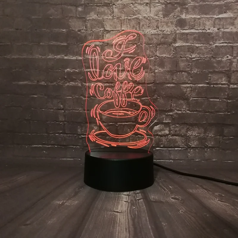 3D LED Lampe - I love Coffee - Für Kaffee Liebhaber - Mit Farbwechsel