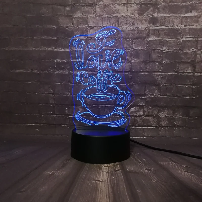 3D LED Lampe - I love Coffee - Für Kaffee Liebhaber - Mit Farbwechsel
