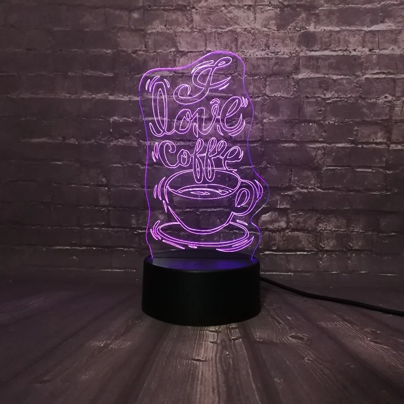 3D LED Lampe - I love Coffee - Für Kaffee Liebhaber - Mit Farbwechsel