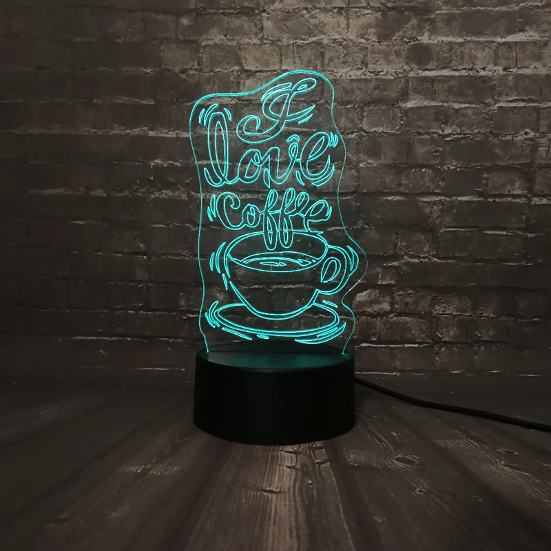 3D LED Lampe - I love Coffee - Für Kaffee Liebhaber - Mit Farbwechsel