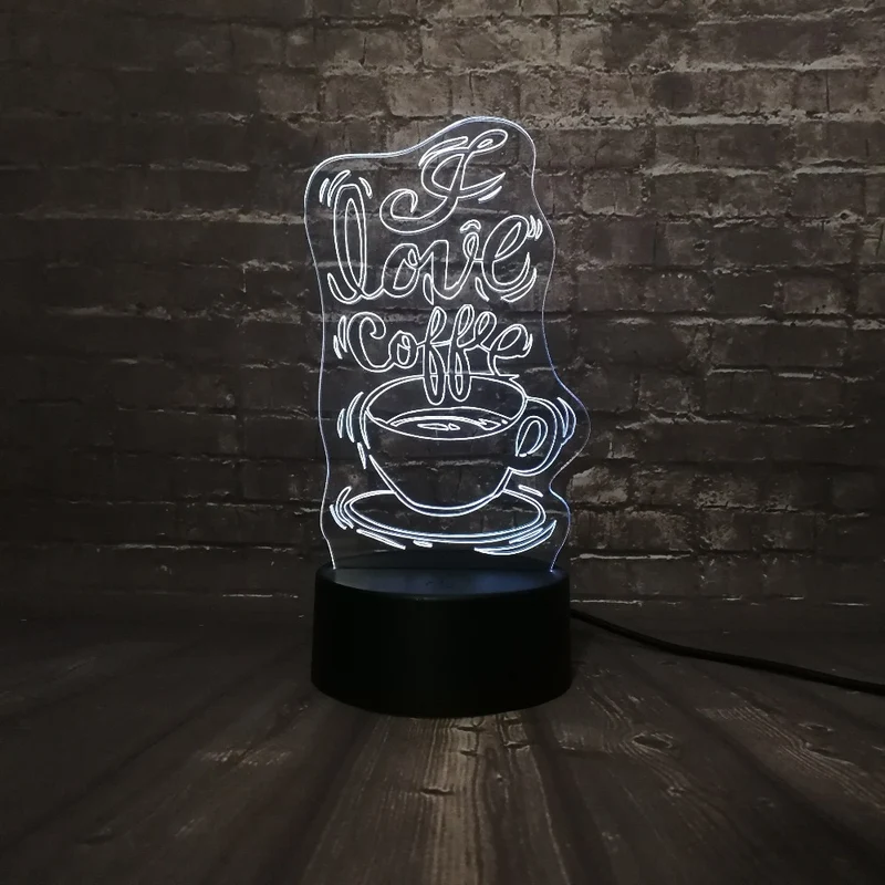 3D LED Lampe - I love Coffee - Für Kaffee Liebhaber - Mit Farbwechsel