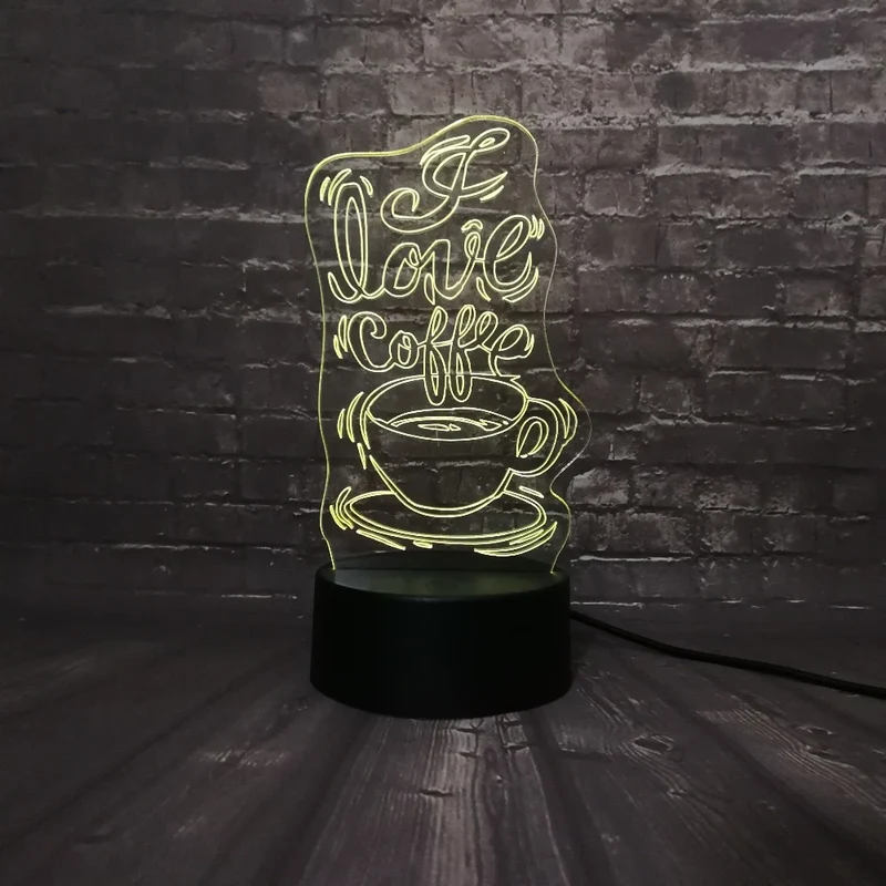 3D LED Lampe - I love Coffee - Für Kaffee Liebhaber - Mit Farbwechsel