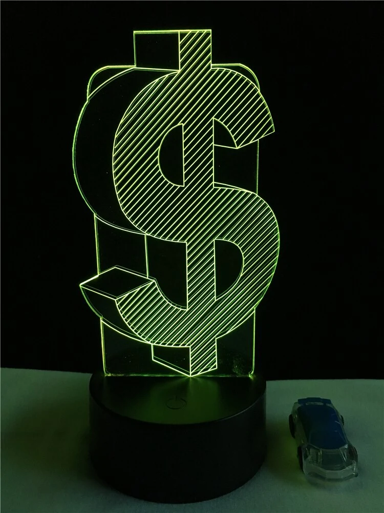 3D Dollar $ Lampe mit Farbwechsel (bis zu 7 Farben)