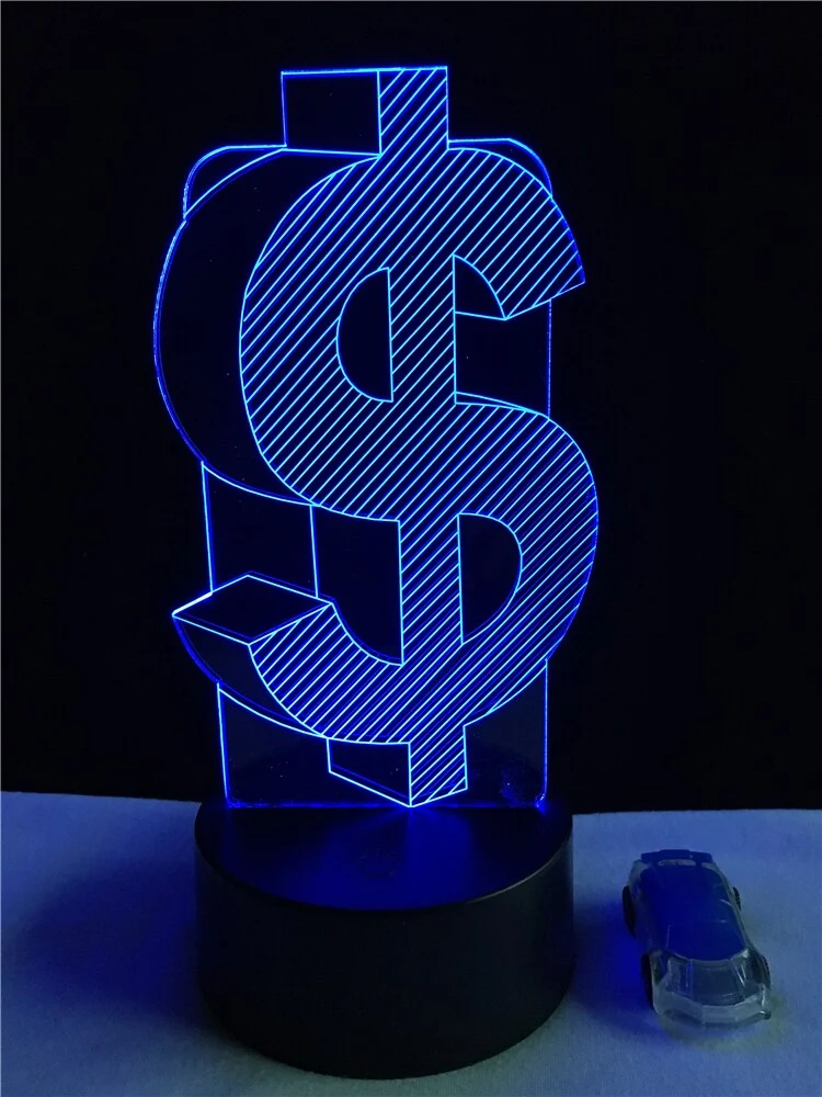 3D Dollar $ Lampe mit Farbwechsel (bis zu 7 Farben)