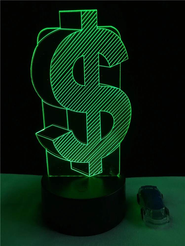 3D Dollar $ Lampe mit Farbwechsel (bis zu 7 Farben)