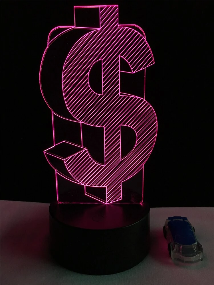 3D Dollar $ Lampe mit Farbwechsel (bis zu 7 Farben)