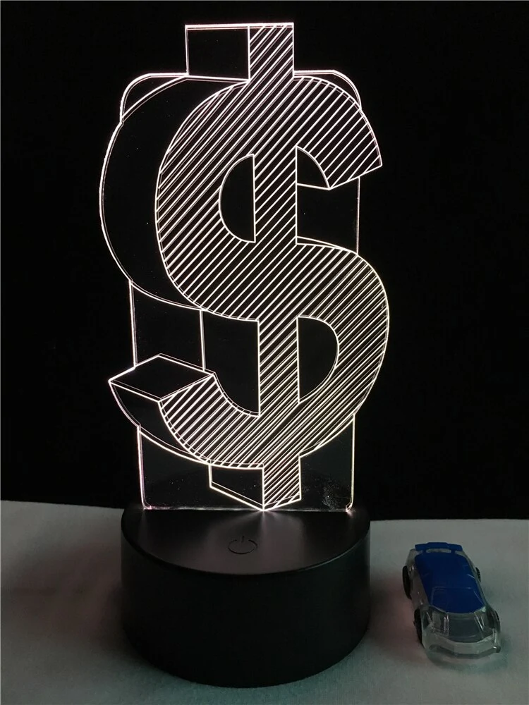 3D Dollar $ Lampe mit Farbwechsel (bis zu 7 Farben)
