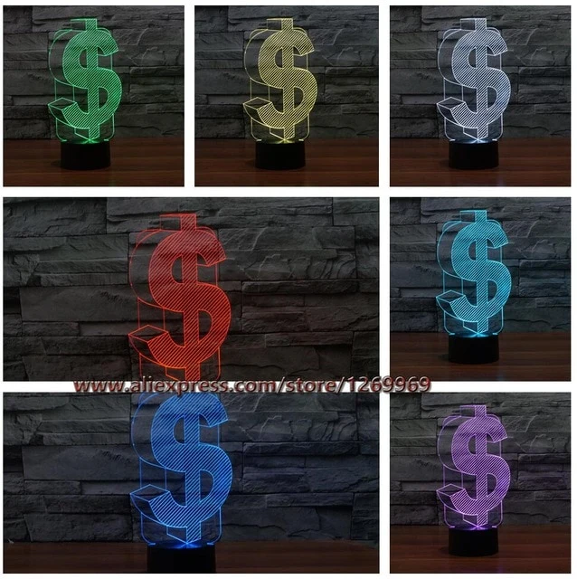 3D Dollar $ Lampe mit Farbwechsel (bis zu 7 Farben)