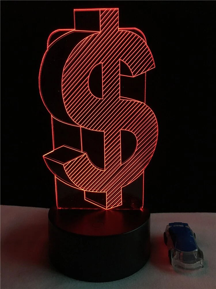3D Dollar $ Lampe mit Farbwechsel (bis zu 7 Farben)