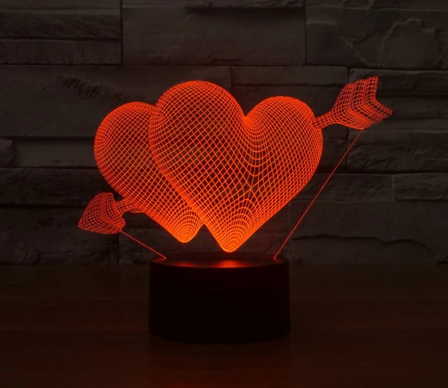 Romantische Lampe mit Herz Motiv, Farbwechsel und 3D Effekt