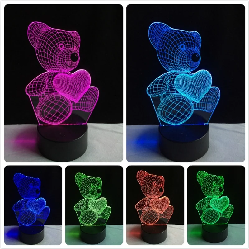 Teddy Bär mit Herz Lampe - 3D Effekt - Farbwechsel - bis zu 7 Farben