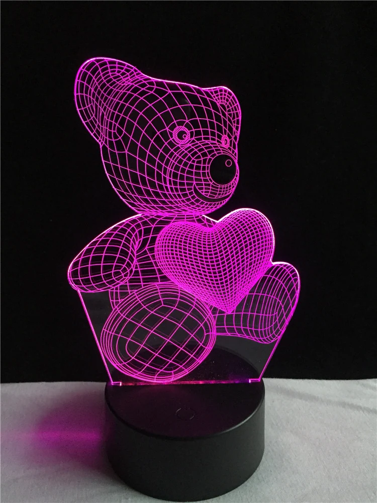 Teddy Bär mit Herz Lampe - 3D Effekt - Farbwechsel - bis zu 7 Farben