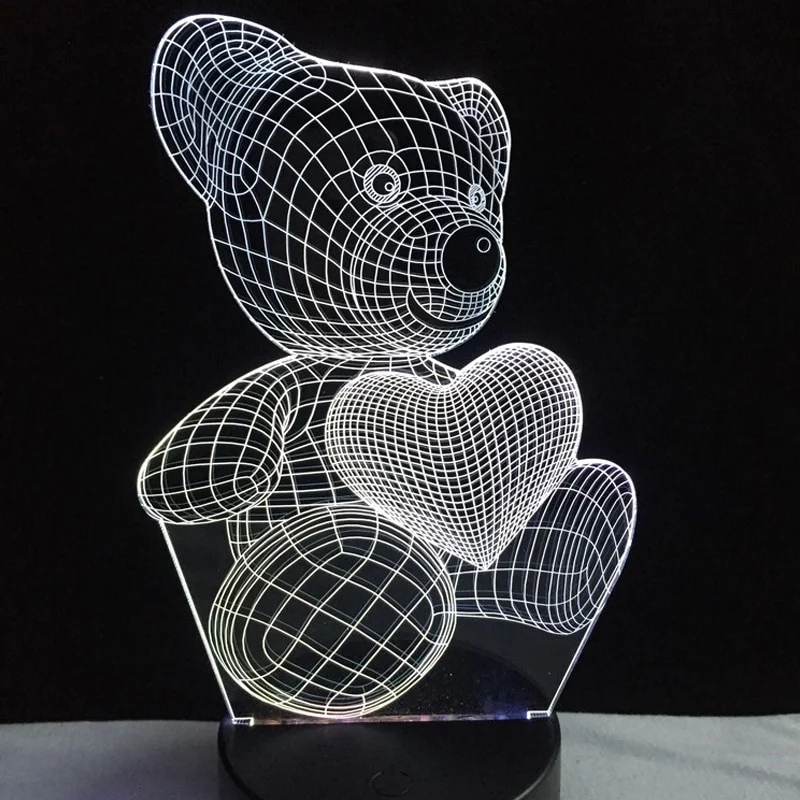 Teddy Bär mit Herz Lampe - 3D Effekt - Farbwechsel - bis zu 7 Farben