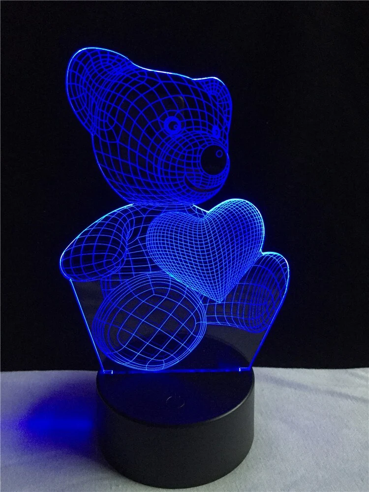 Teddy Bär mit Herz Lampe - 3D Effekt - Farbwechsel - bis zu 7 Farben