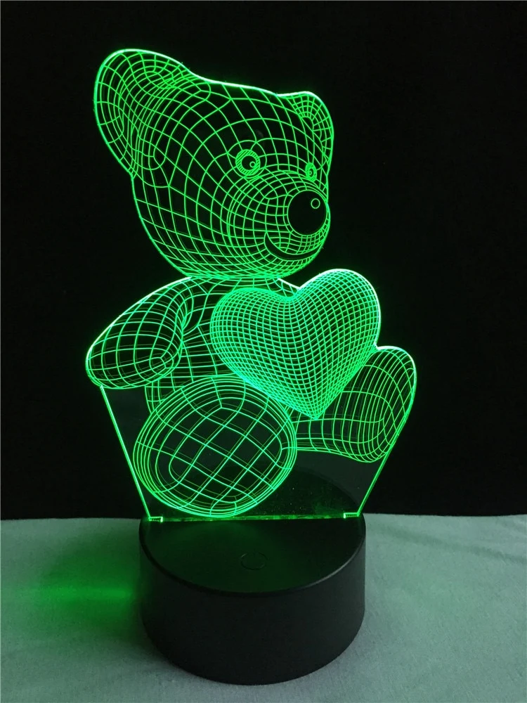 Teddy Bär mit Herz Lampe - 3D Effekt - Farbwechsel - bis zu 7 Farben