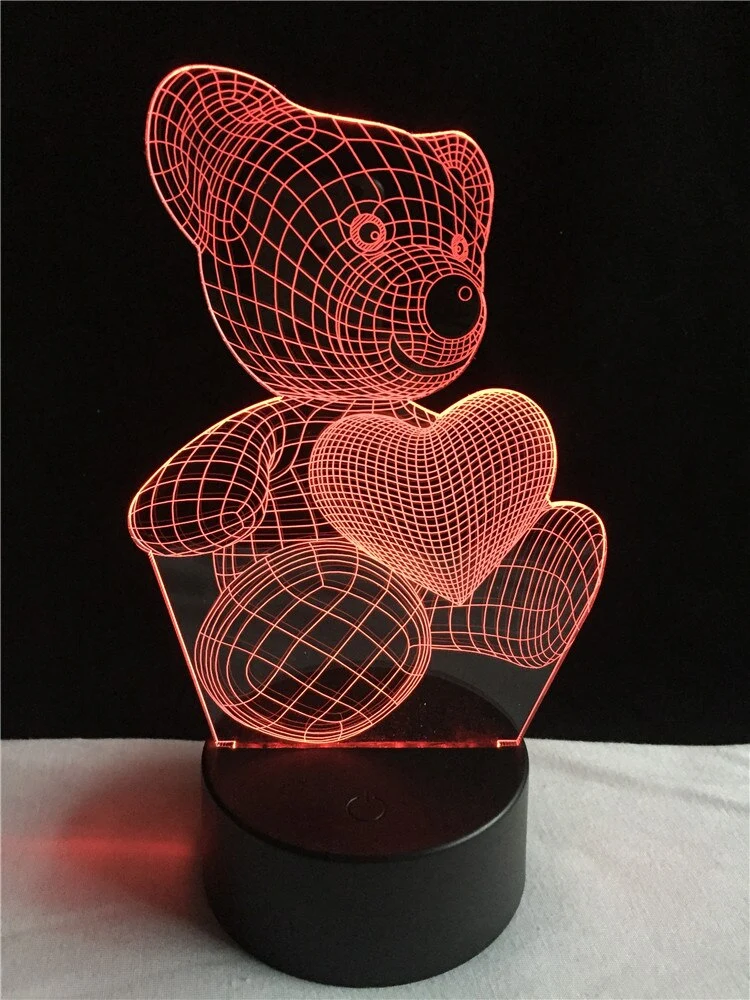 Teddy Bär mit Herz Lampe - 3D Effekt - Farbwechsel - bis zu 7 Farben