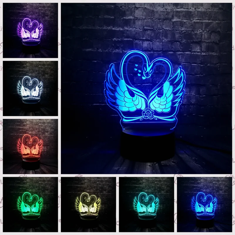 Romantische Lampe mit Schwan Motiv, magischen 3D Effekt und Farbwechsel