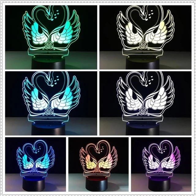 Romantische Lampe mit Schwan Motiv, magischen 3D Effekt und Farbwechsel