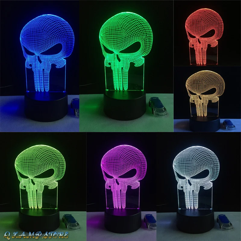 Totenkopf 3D LED Lampe mit Farbwechsel - Nachtlicht - Tischlampe