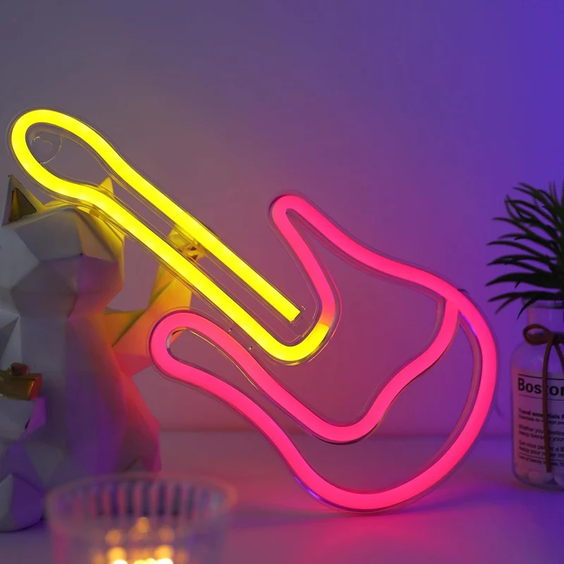 Musik Neon Sign Gitar LED Wandlicht USB/Batterie Neon Deko Lampe Rot/Gelb
