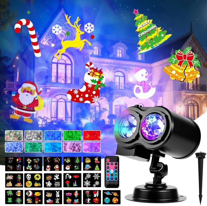 LED Schneeflocken Schneemann Projektor Weihnachten – Doppelkopf Außenbeleuchtung mit Timer, Wasserdicht für Garten & Haus