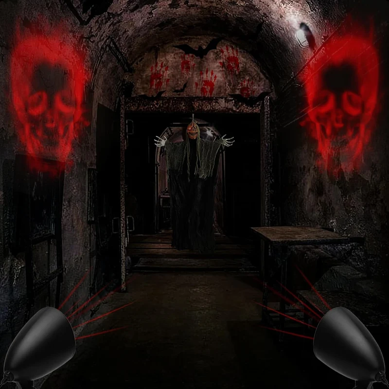 Halloween LED Projektor 3D Rotes Skelett Wasserdicht Timer Lampe Outdoor