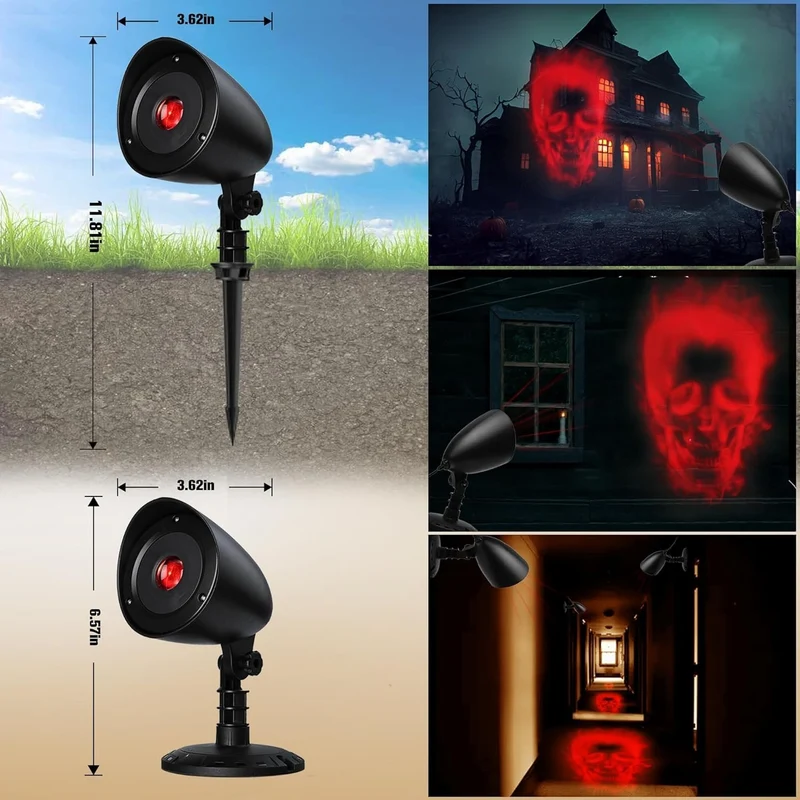 Halloween LED Projektor 3D Rotes Skelett Wasserdicht Timer Lampe Outdoor