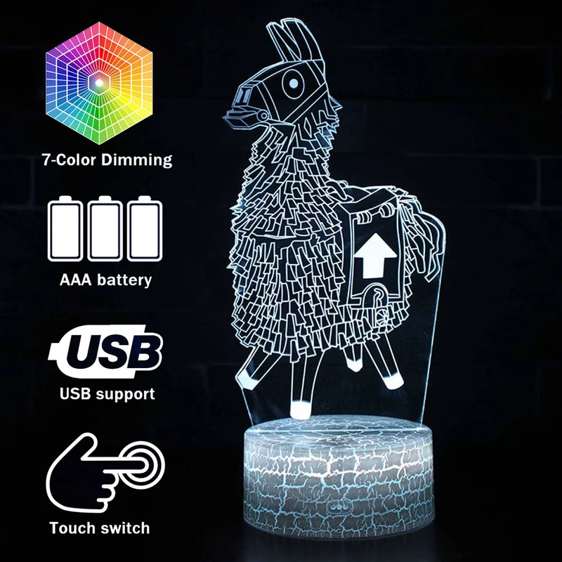 Fortnite Llama Lampe Nachttischlampe, Nachtlicht mit wechselnden Farben