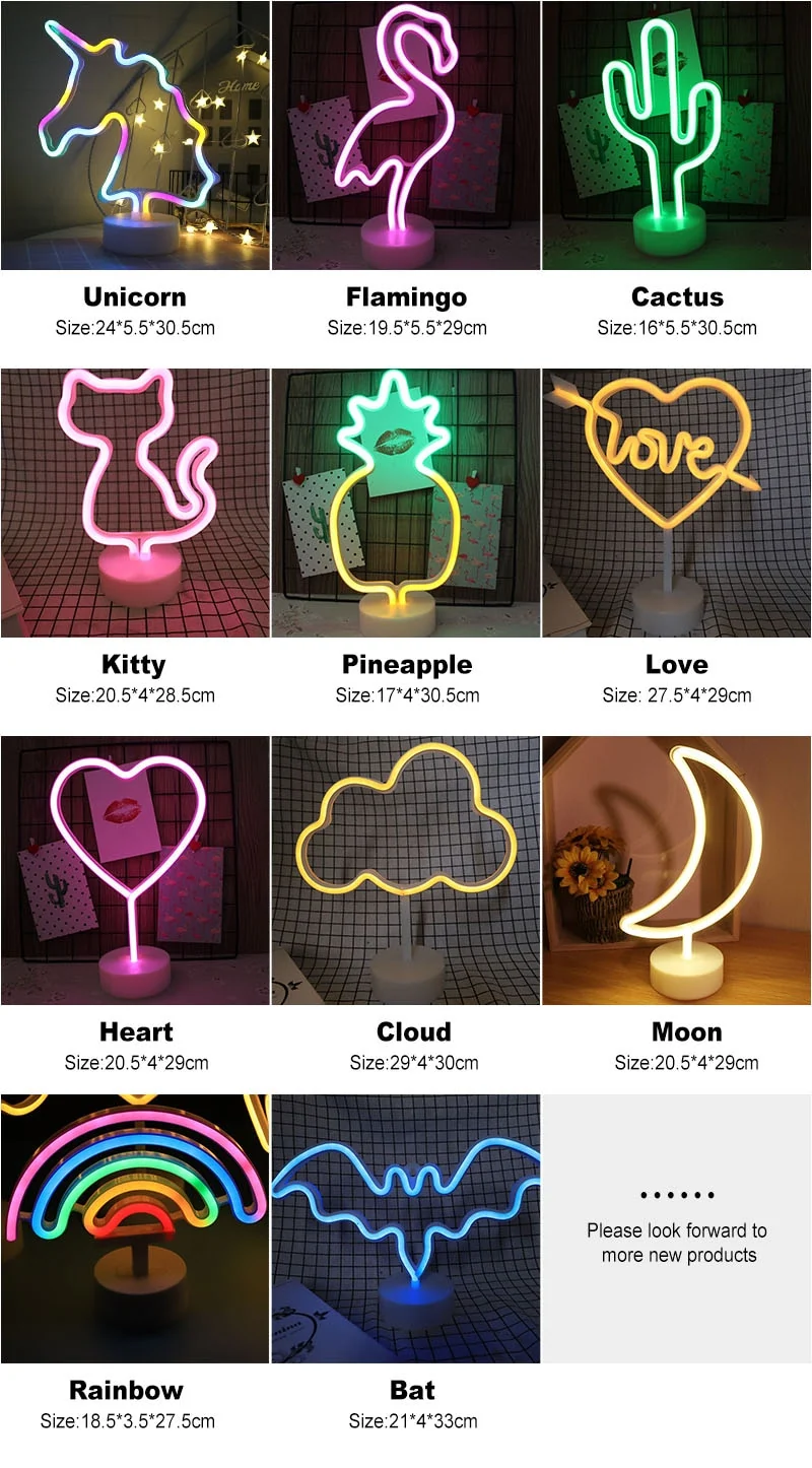 Neon Licht LED USB Lampe in verschiedenen Motiven