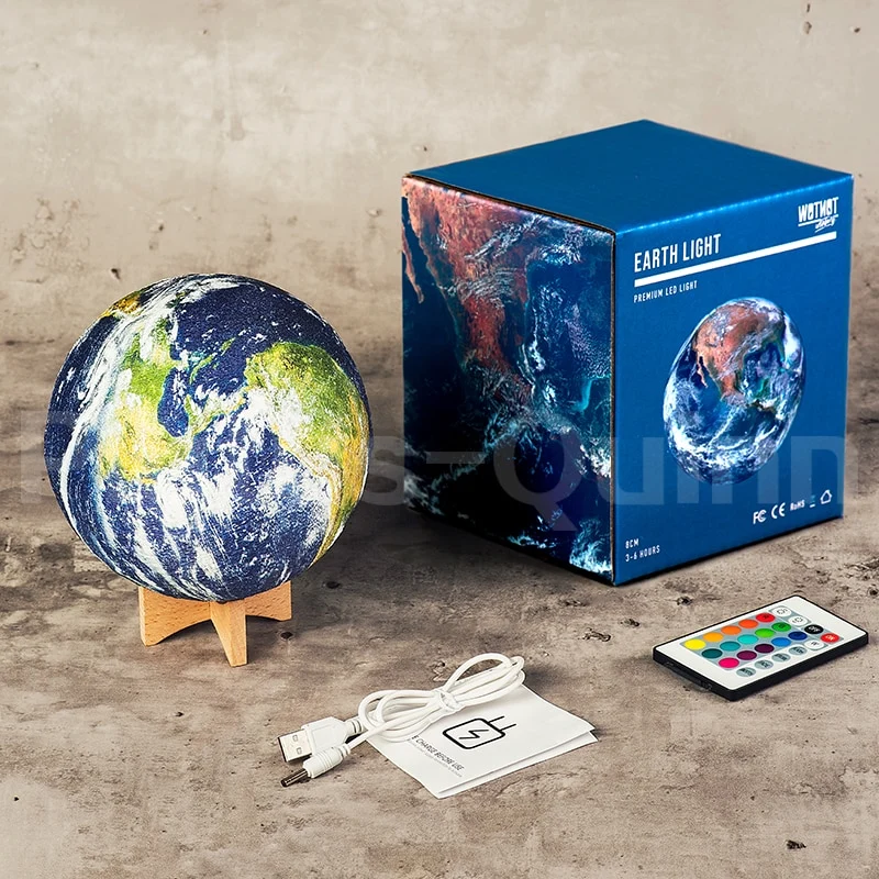 3D Erde Lampe, Nachtlicht, Nachtlampe, Tischlampe mit Farbwechsel 16 Farben