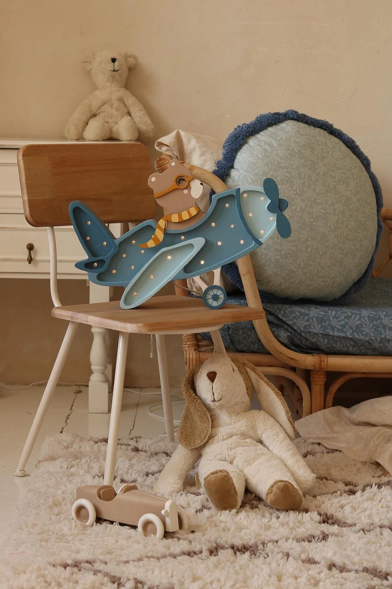Little Lights Airplane Night Light with Teddy Pilot | Denim