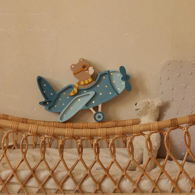 Little Lights Airplane Night Light with Teddy Pilot | Denim