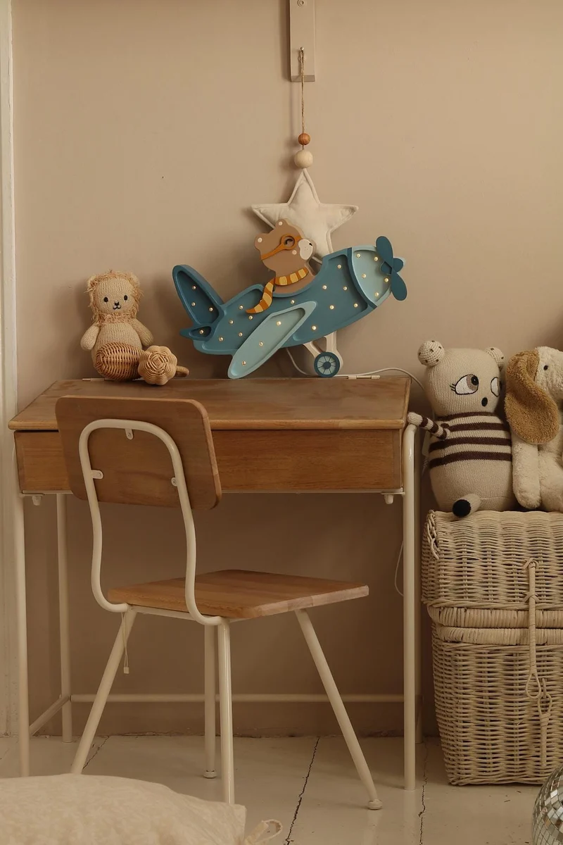Little Lights Airplane Night Light with Teddy Pilot | Denim
