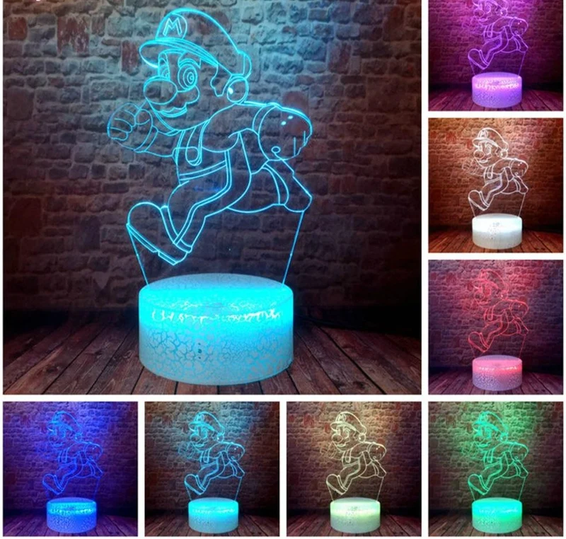 Super Mario, Luigi, Yoshi etc. 3D Effekt Lampe mit wechselnden Farben