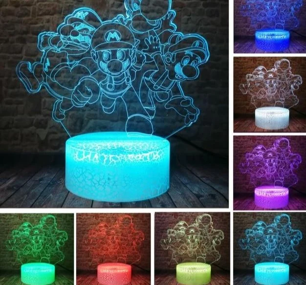 Super Mario, Luigi, Yoshi etc. 3D Effekt Lampe mit wechselnden Farben