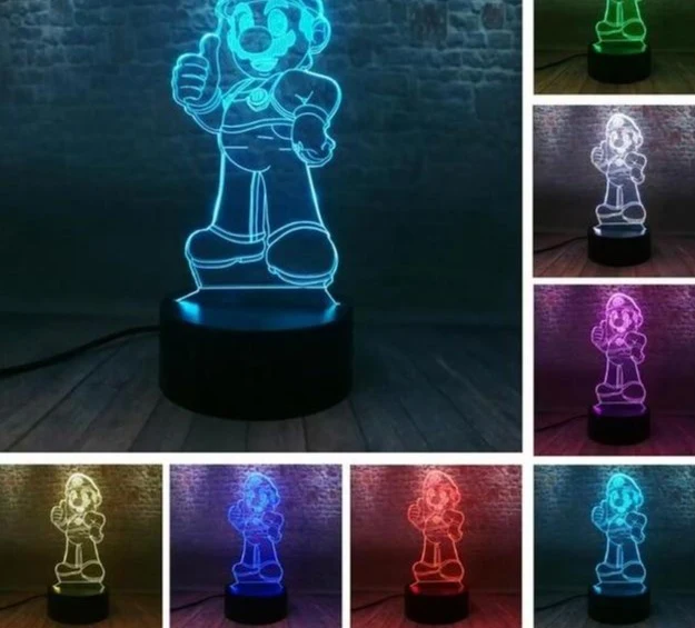 Super Mario, Luigi, Yoshi etc. 3D Effekt Lampe mit wechselnden Farben