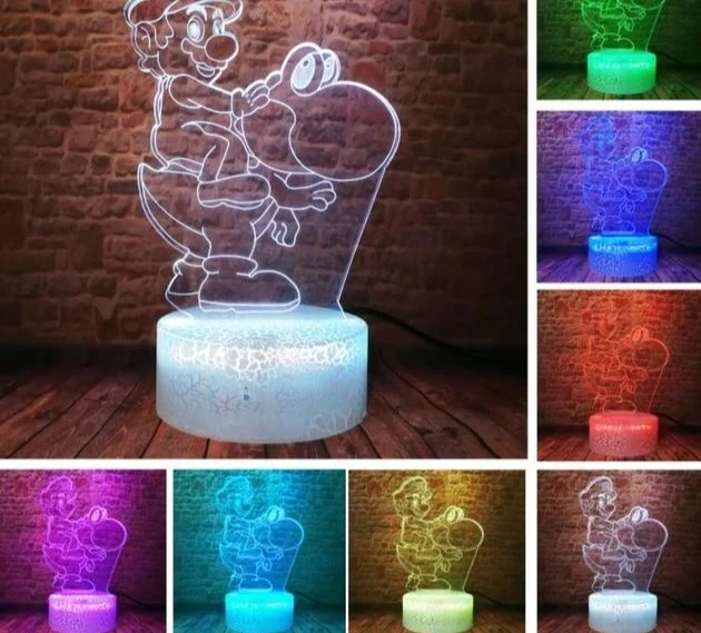 Super Mario, Luigi, Yoshi etc. 3D Effekt Lampe mit wechselnden Farben