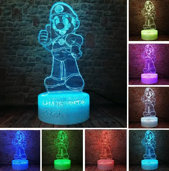 Super Mario, Luigi, Yoshi etc. 3D Effekt Lampe mit wechselnden Farben
