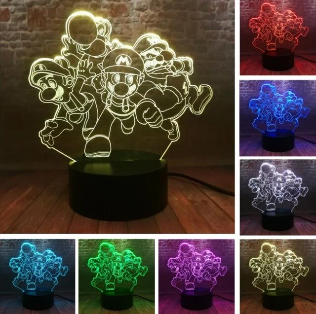 Super Mario, Luigi, Yoshi etc. 3D Effekt Lampe mit wechselnden Farben