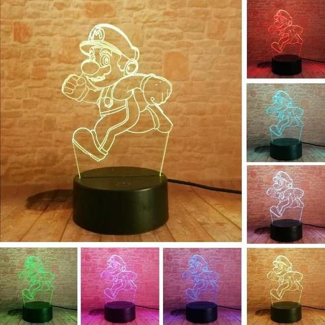 Super Mario, Luigi, Yoshi etc. 3D Effekt Lampe mit wechselnden Farben