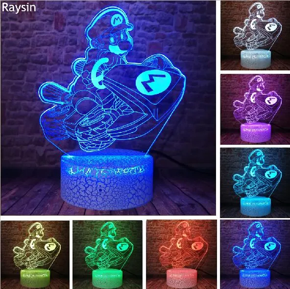 Super Mario, Luigi, Yoshi etc. 3D Effekt Lampe mit wechselnden Farben