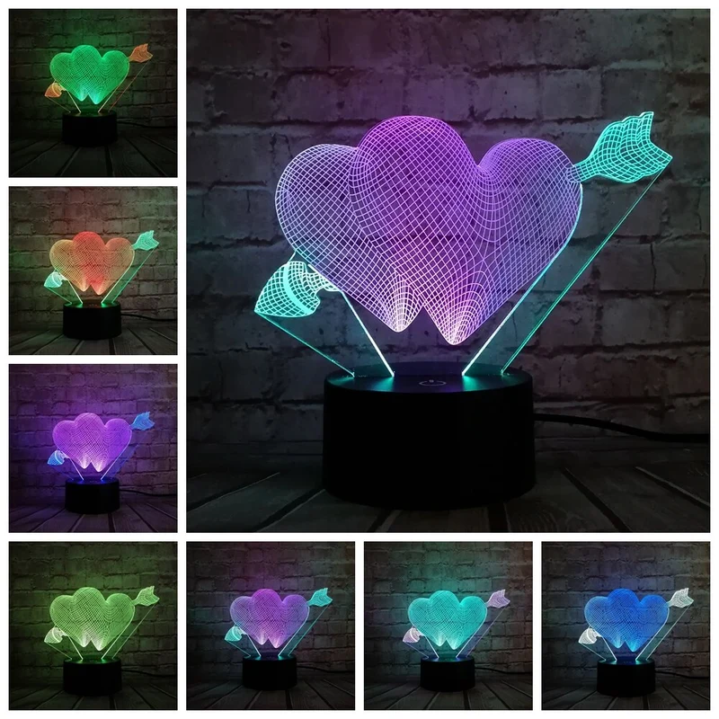 Lampe mit 3D Effekt und romantischen Herz / Liebe Motiv