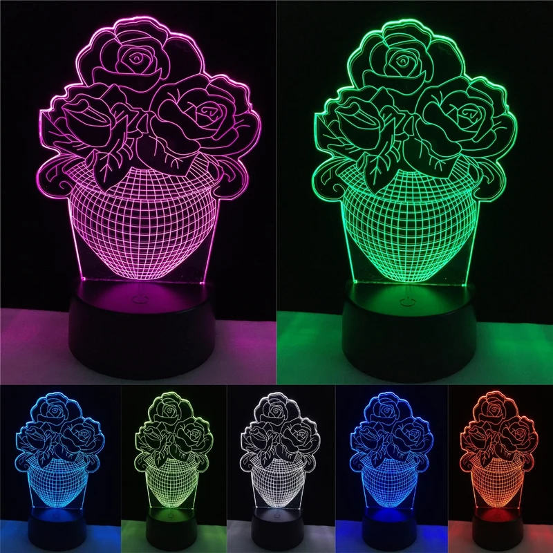 LED Lampe mit 3D Effekt - Blumen Design - Magischer Farbwechsel