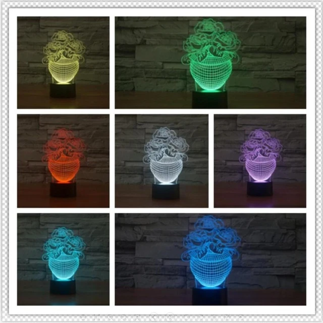 LED Lampe mit 3D Effekt - Blumen Design - Magischer Farbwechsel