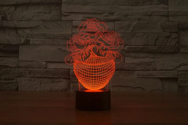 LED Lampe mit 3D Effekt - Blumen Design - Magischer Farbwechsel