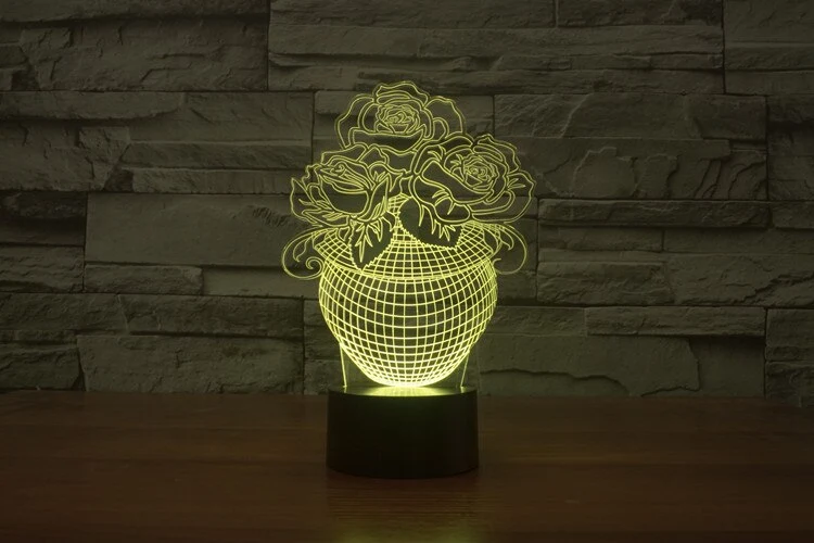 LED Lampe mit 3D Effekt - Blumen Design - Magischer Farbwechsel