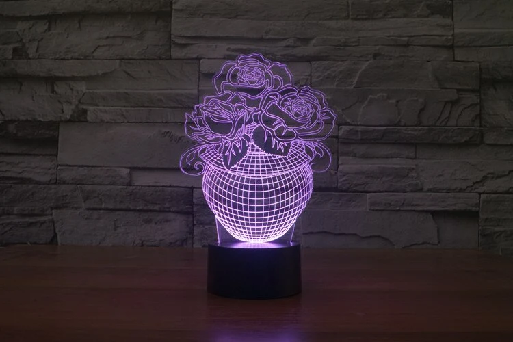 LED Lampe mit 3D Effekt - Blumen Design - Magischer Farbwechsel