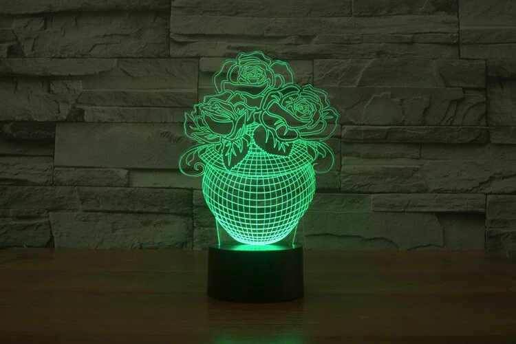 LED Lampe mit 3D Effekt - Blumen Design - Magischer Farbwechsel